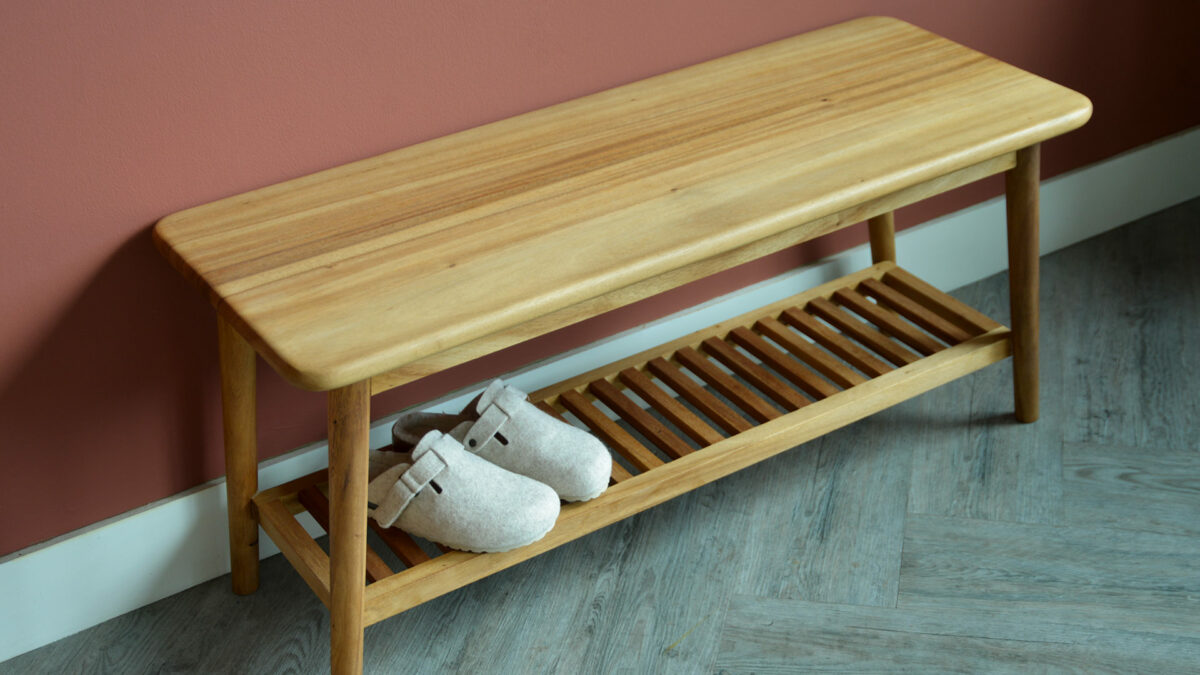 PR Home Mid Century Storage Bench with accessories top view