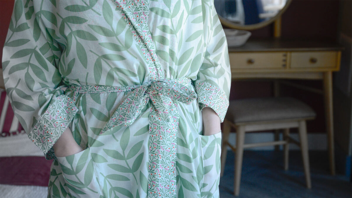 Pale Green Frond Cotton Robe - Image 3