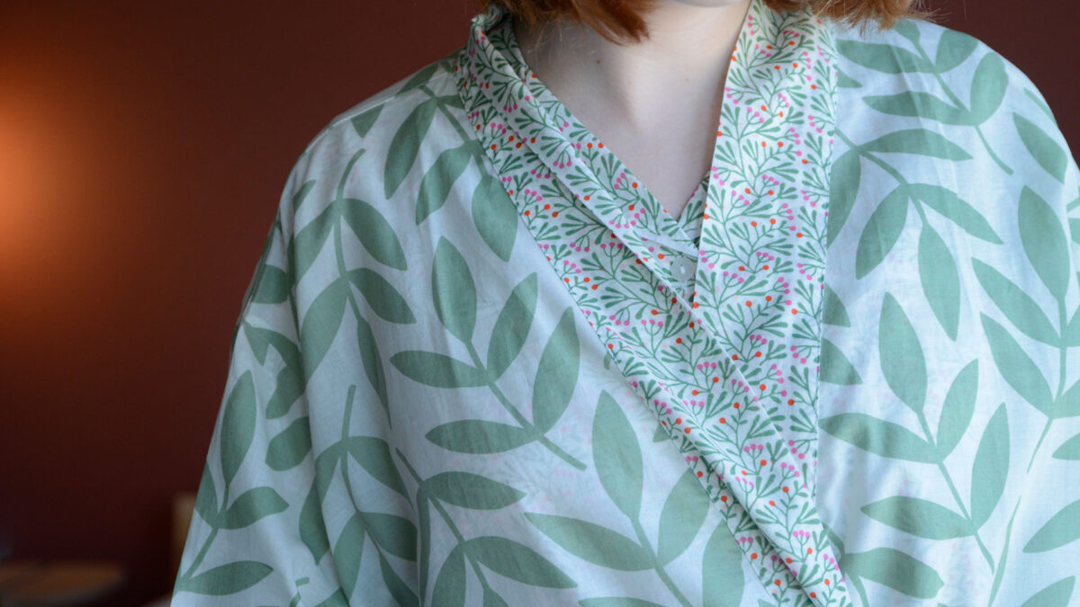 Pale Green Frond Cotton Robe - Image 2