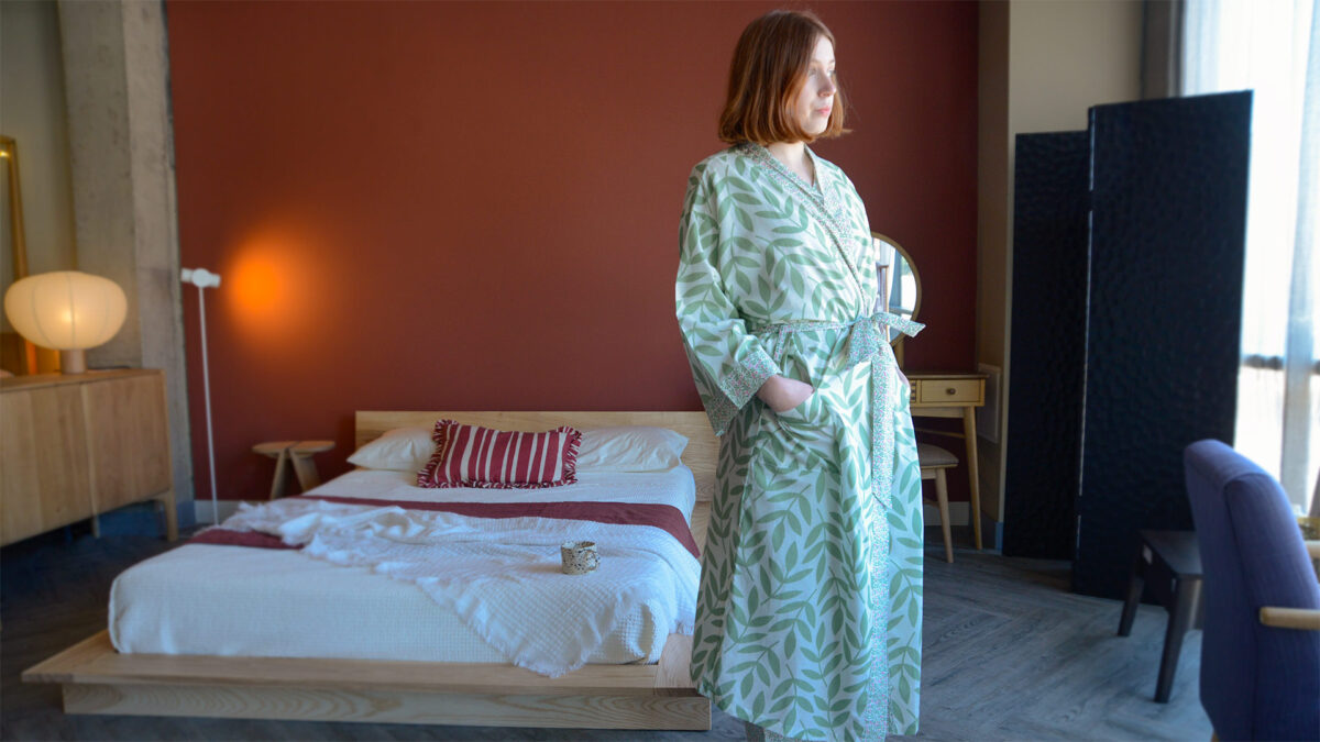 Pale Green Frond Cotton Robe - Image 6