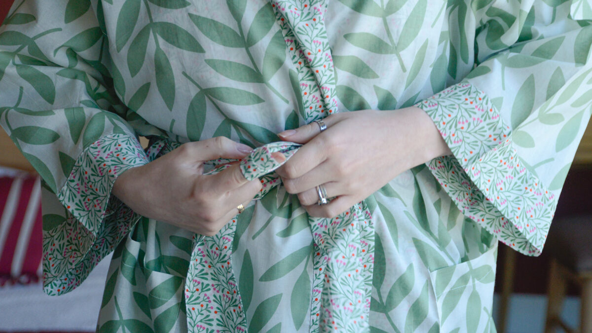 Pale Green Frond Cotton Robe - Image 4