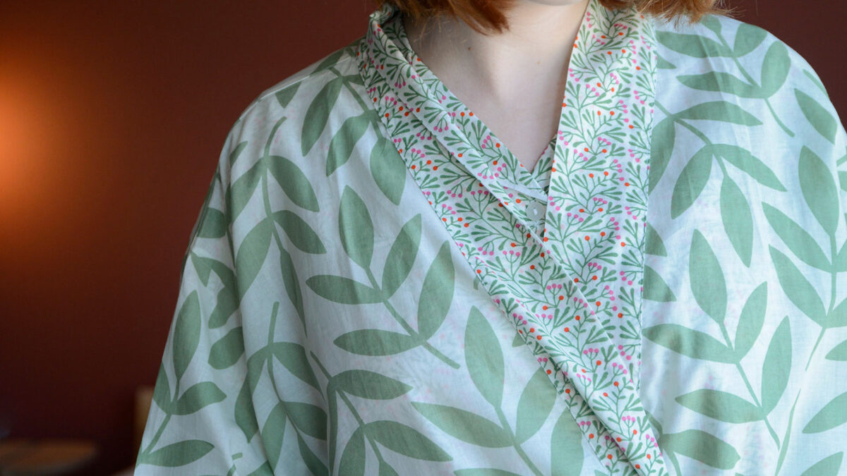 Pale Green Frond Cotton Robe - Image 3