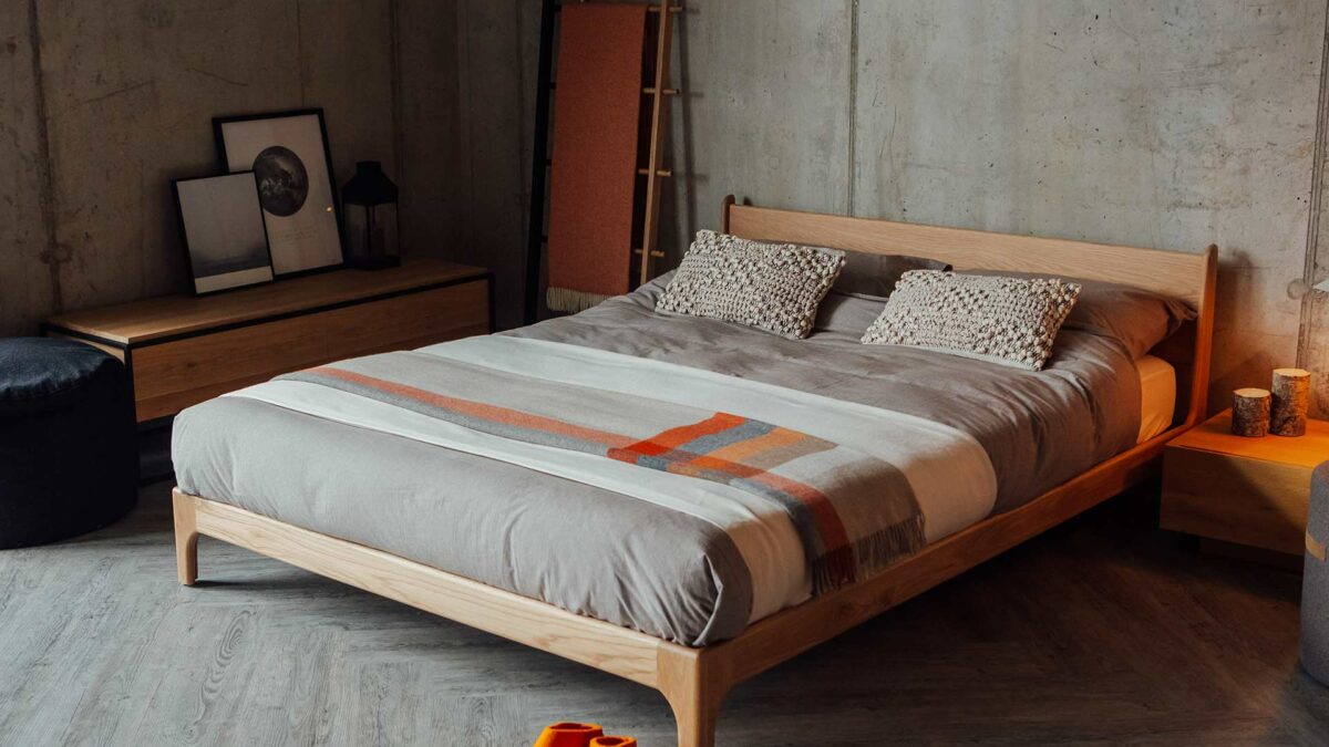 Scandinavian style low wooden Pimlico bed in King size