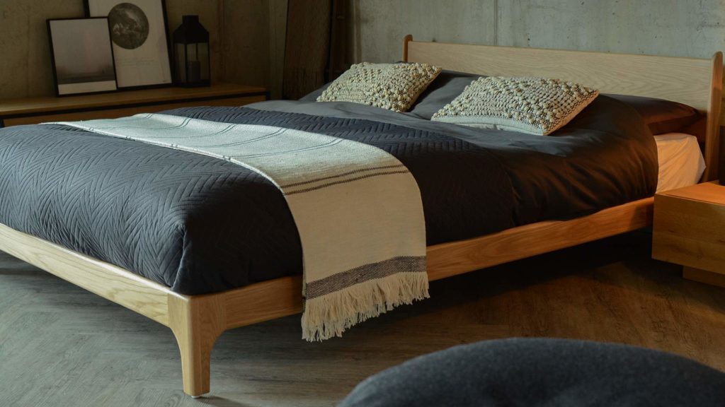 The Oak version of our hand made Pimlico low bed in Kingsize