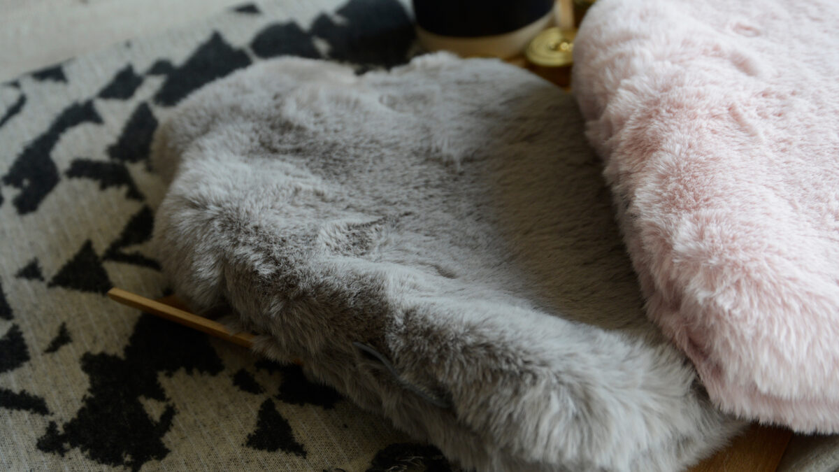 Soft Hot Water Bottles - Pink and Grey Faux Fur