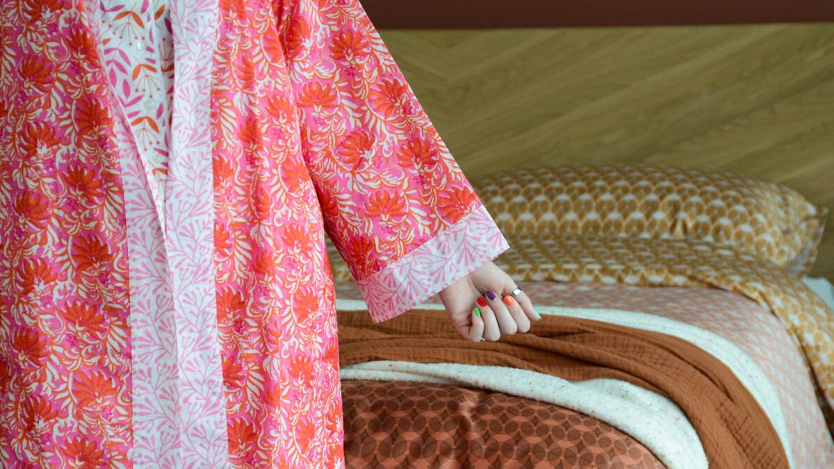 Pink Orange Floral Robe Sleeve Detail