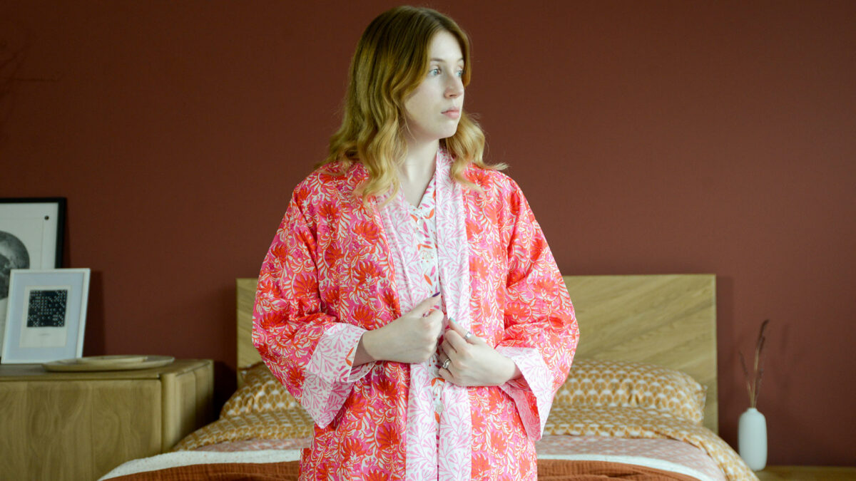 Pink Orange Floral Robe Top