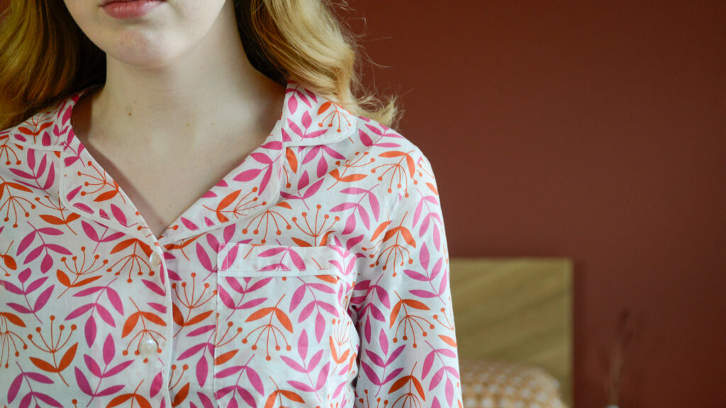 Pink Orange PJs Shirt Pocket Collar