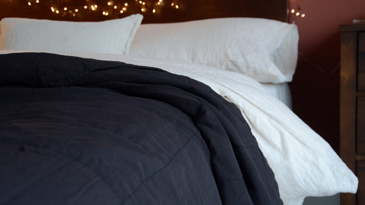 Plain Soft Bedspread Black Folded
