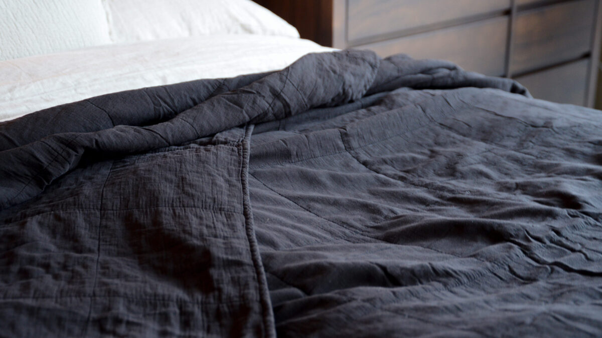 Plain Soft Bedspread Black Rumpled