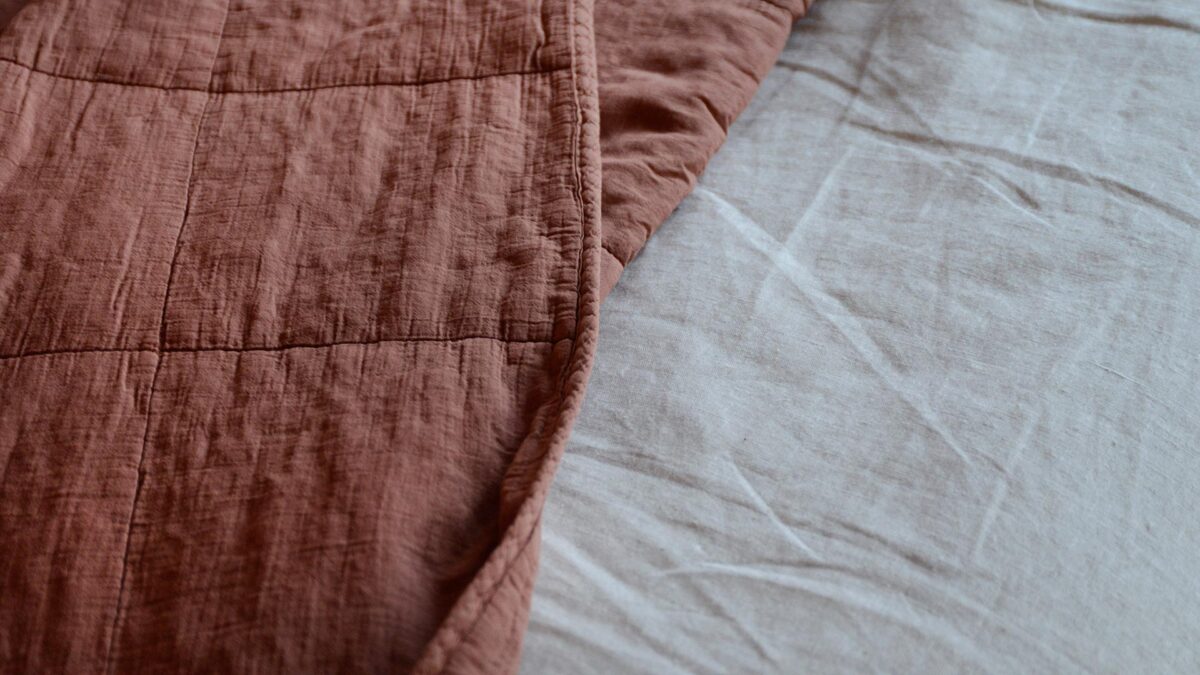 Plain Soft Bedspread Terracotta Stitch Detail