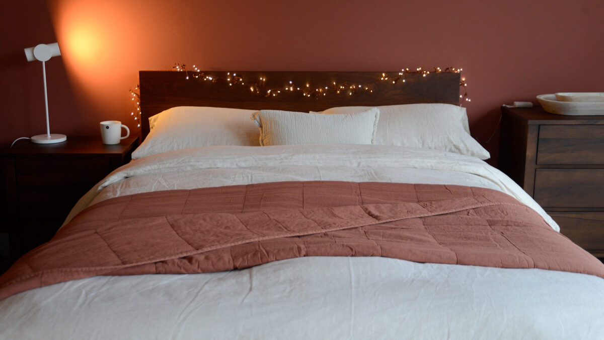 Plain Soft Bedspread Terracotta on Smoked Walnut Malabar
