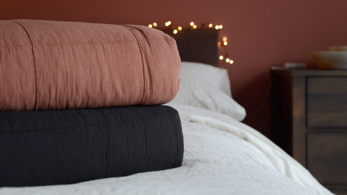 Plain Soft Bedspread Top Terracotta Bottom Black
