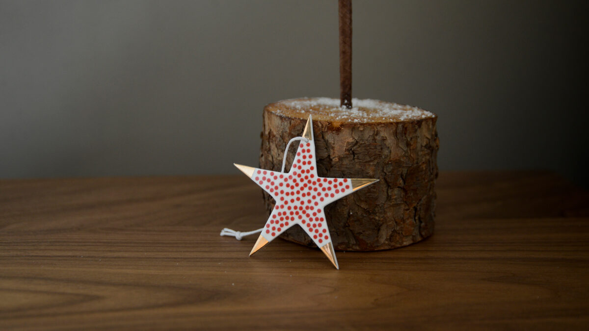 Porcelain Star Christmas Decorations Red Spotty Star