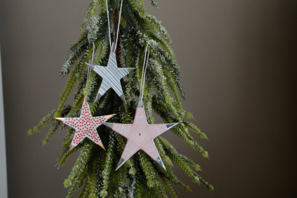 Porcelain Christmas Star Decoration - red, white, chrome.