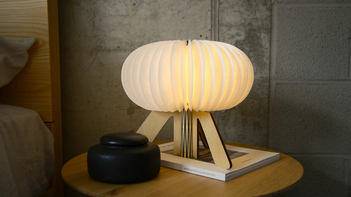R lamp with maple finished base