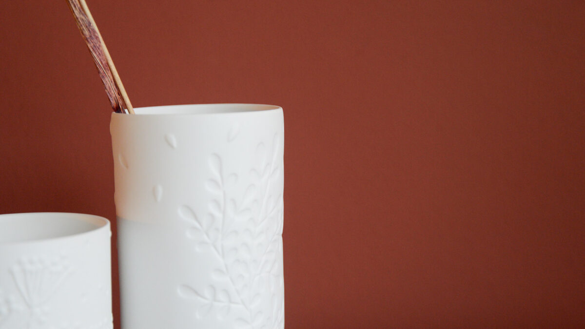 Matte Porcelain Mini Vases & Bowl - Floral Design - Image 3