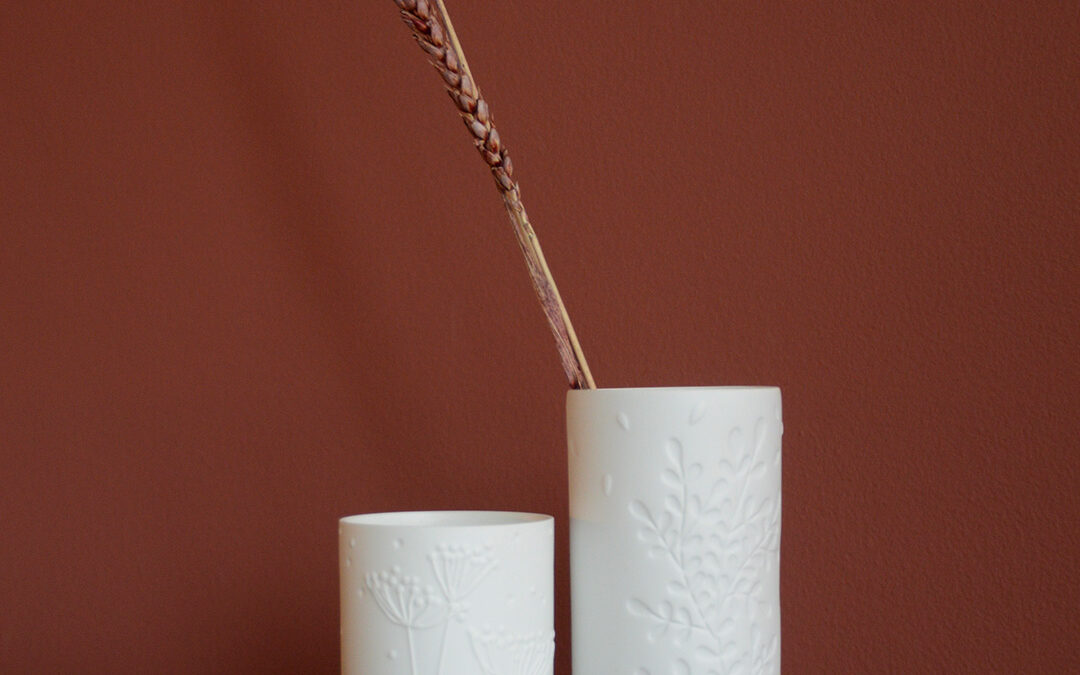 Matte Porcelain Mini Vases & Bowl - Floral Design - Image 4