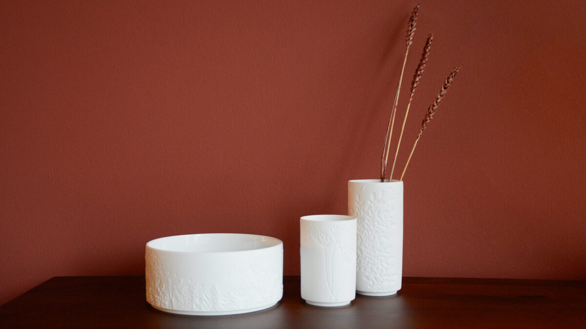 Matte Porcelain Mini Vases & Bowl - Floral Design - Image 2
