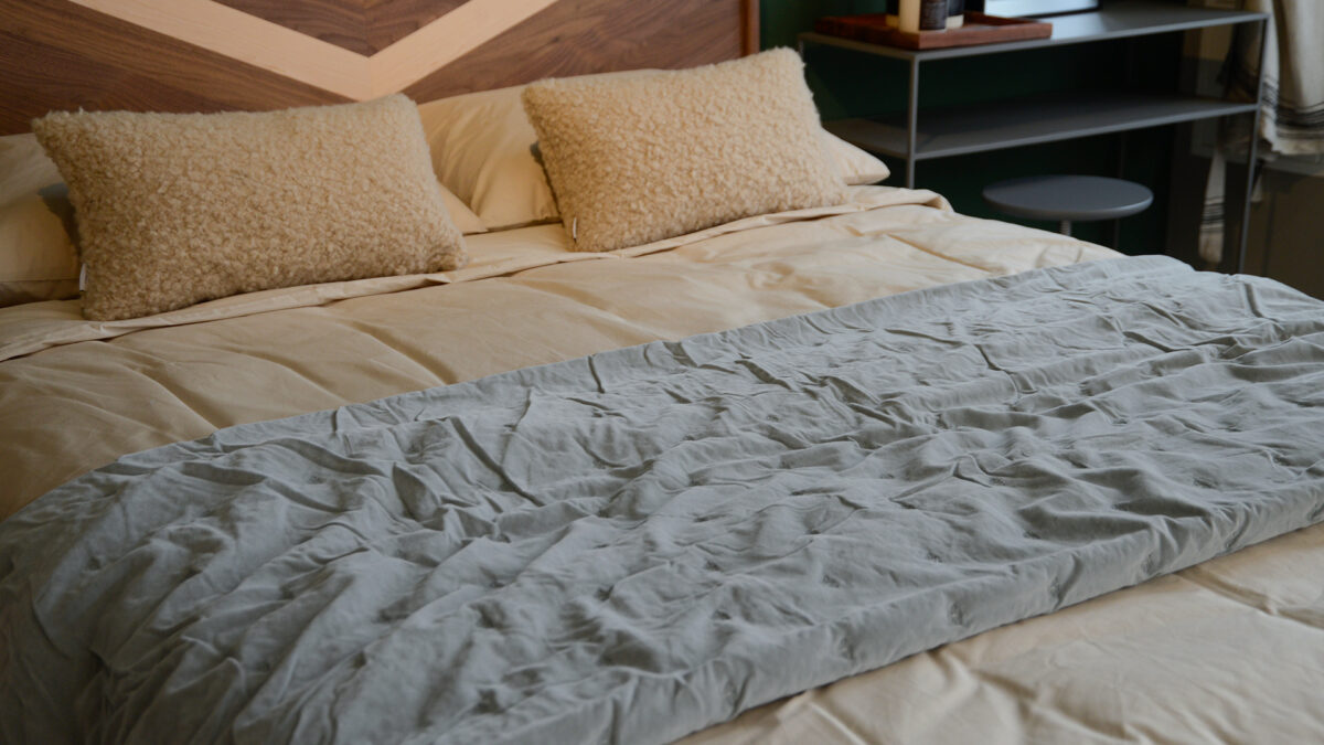 Raine Humble Bee Velvet Throw Sky Grey Half Spread