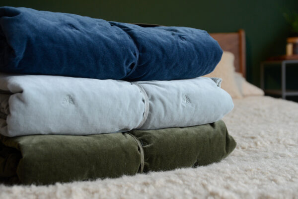 velvet throws with embroidered bee motif in 3 colour ways