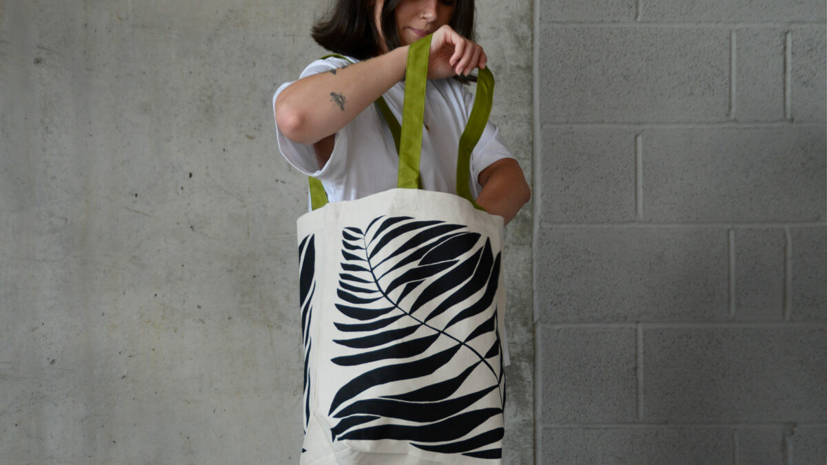 Recycled Cotton Tote Bags Leaf Print Open