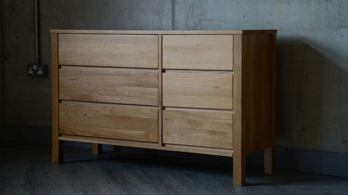 Shaker wide 6 drawer chest oak