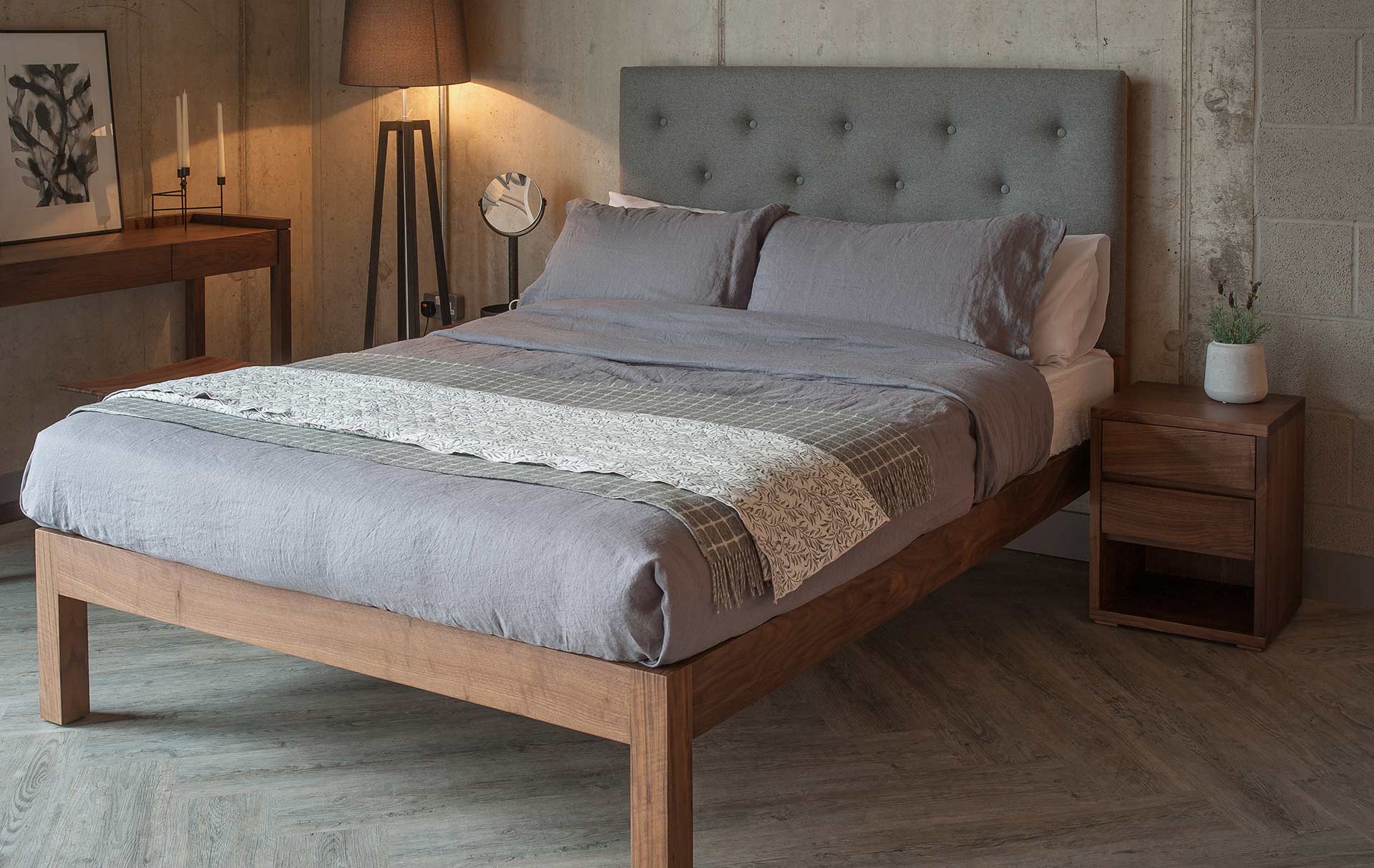 Wooden bed frame with tall headboard discount