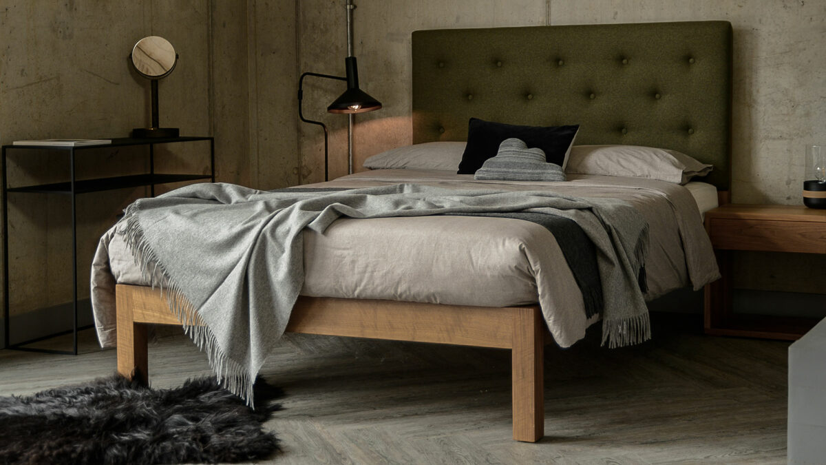 Skye bed with grey alpaca blend throws