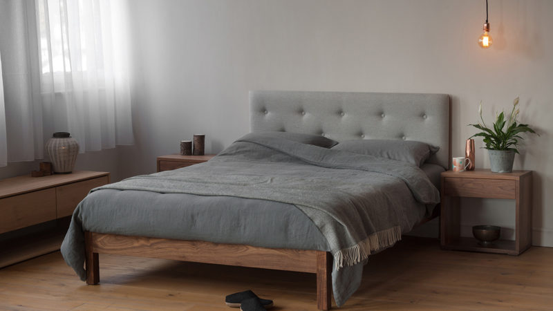 The Arran bed - wooden bed with upholstered headboard hand made in Britain