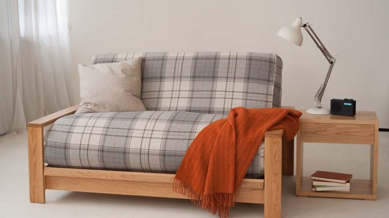 The Panama Sofa Bed in Oak supplied with futon mattress for sitting and sleeping