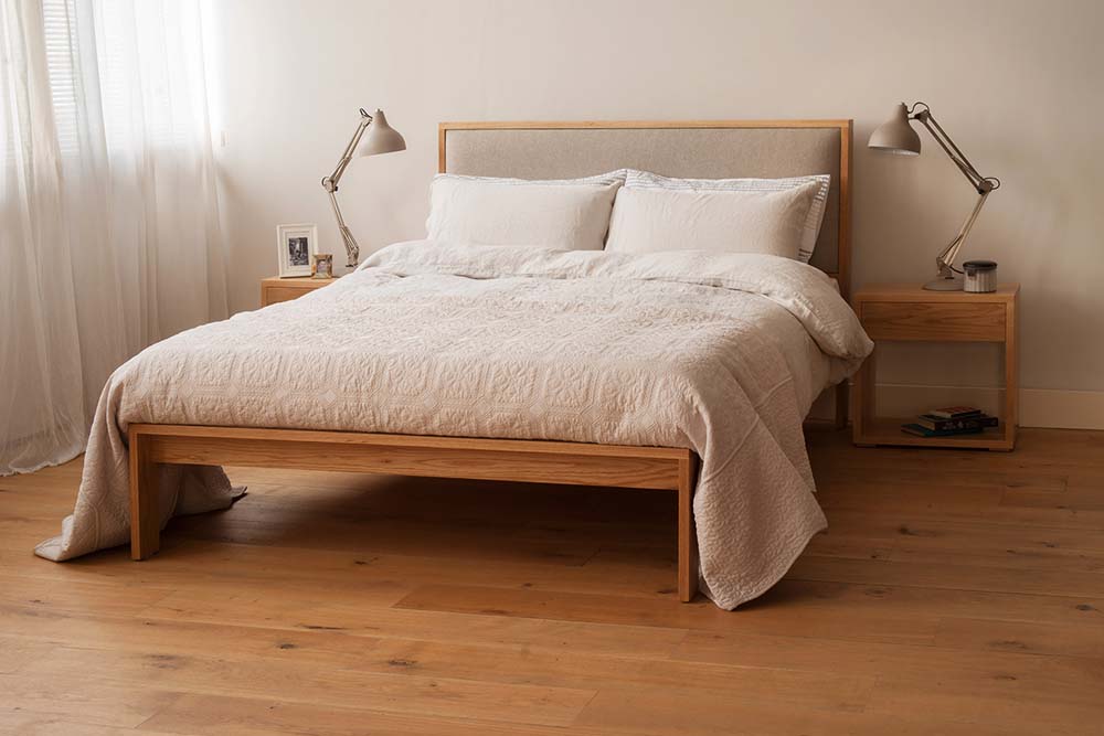 The Shetland wooden Bed Frame - customise your bed with fabric and wood of your choice