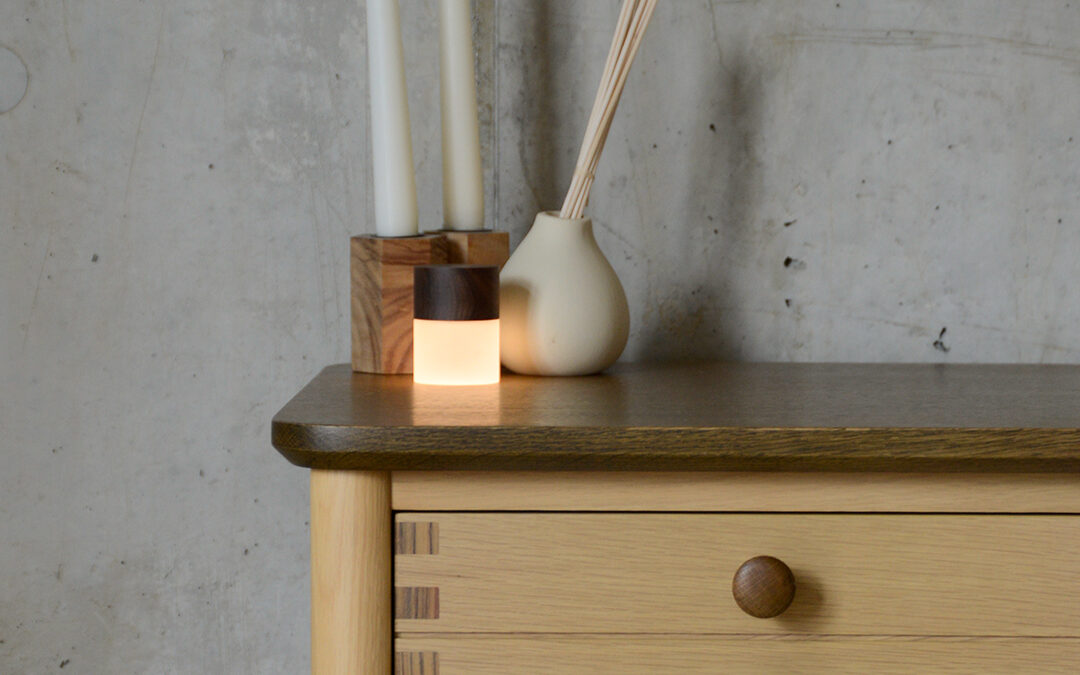 Two Tone 3 drawer bedside unit front with light PORTRAIT