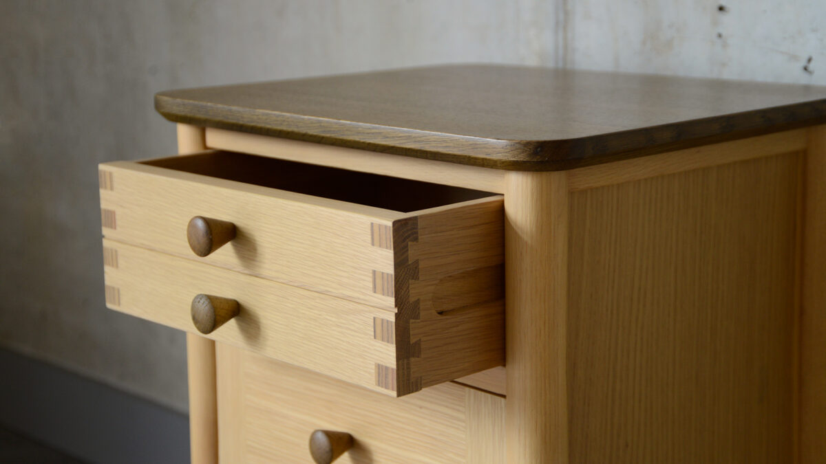 Two Tone 3 drawer bedside unit open drawer