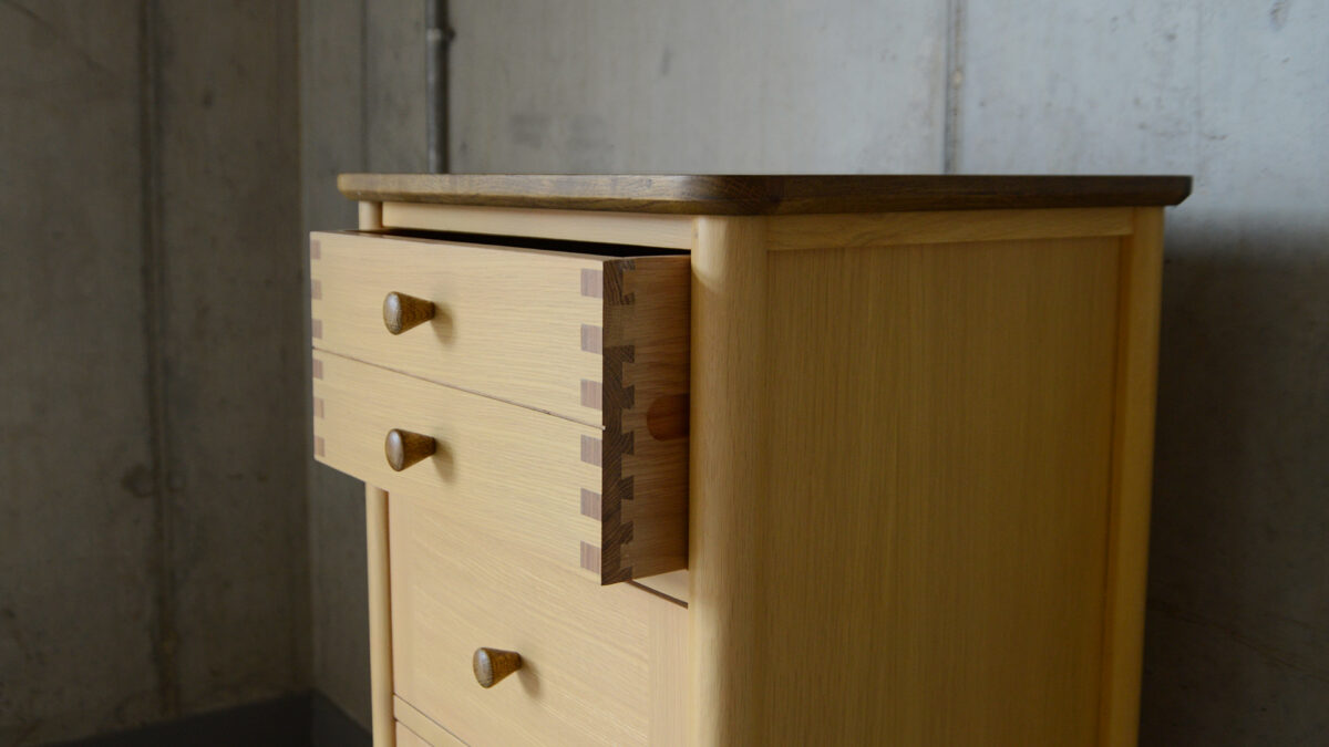 Two Tone Tallboy chest drawers open drawer