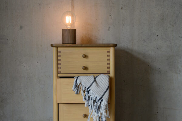 Two Tone Tallboy chest side with light and blanket top