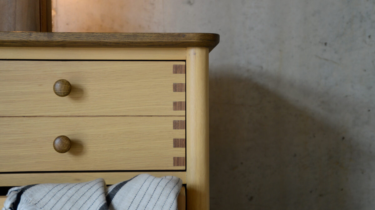 Two Tone Tallboy chest top drawer detail
