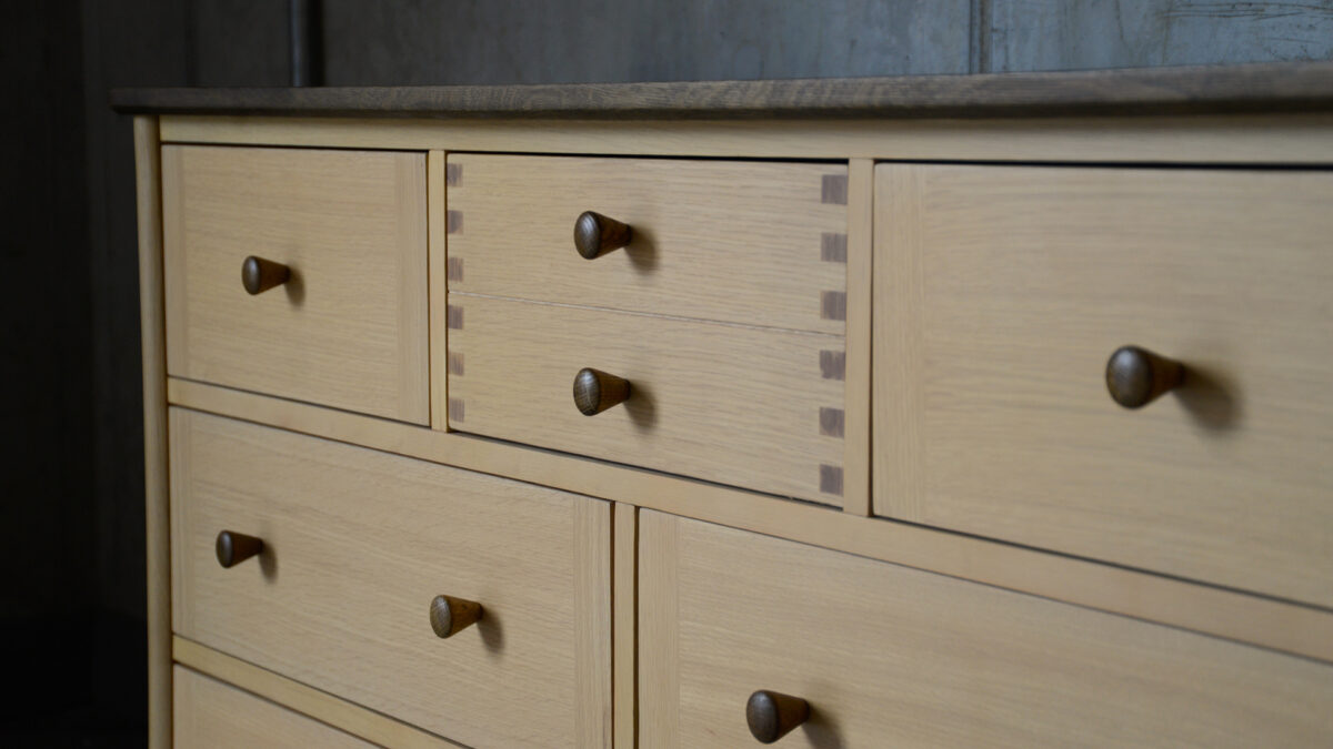 Two Tone Wide Unit 6 drawer handles detail