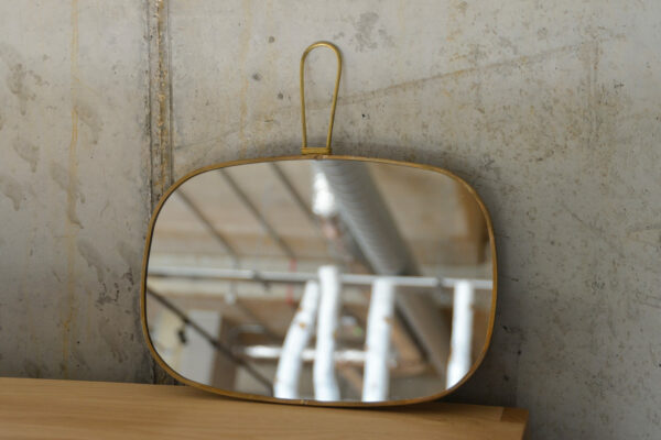 vintage look brass framed mirror to hang or hold