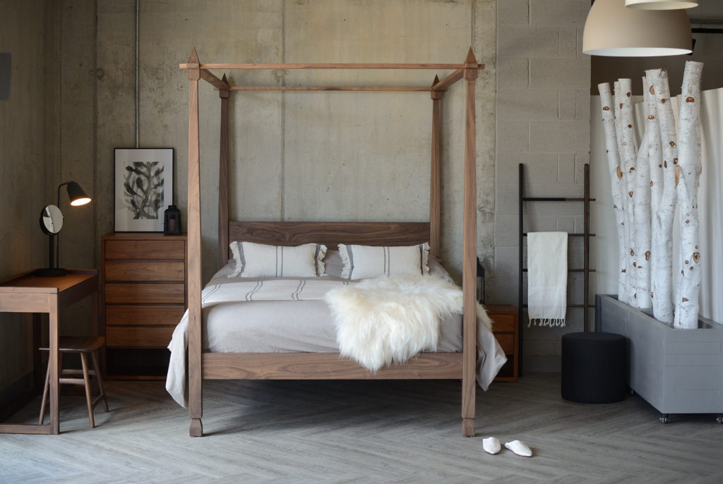 Walnut Raj 4-Poster Bed for Contemporary Indian style, handmade in Sheffield UK