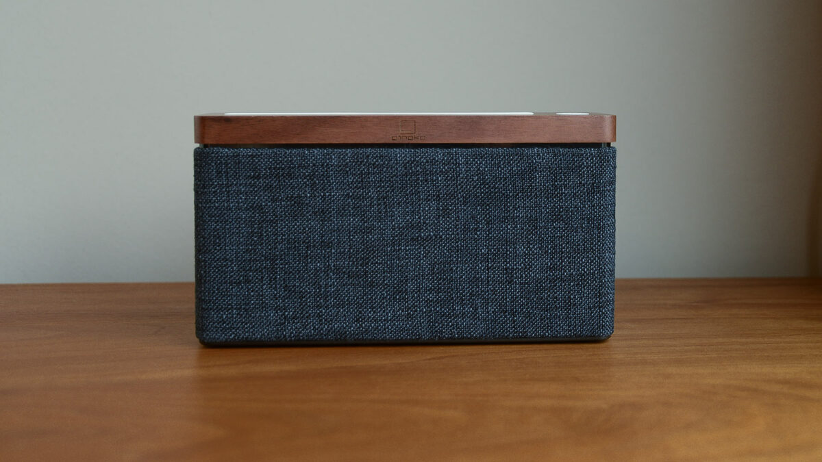 Bluetooth speaker in walnut and grey