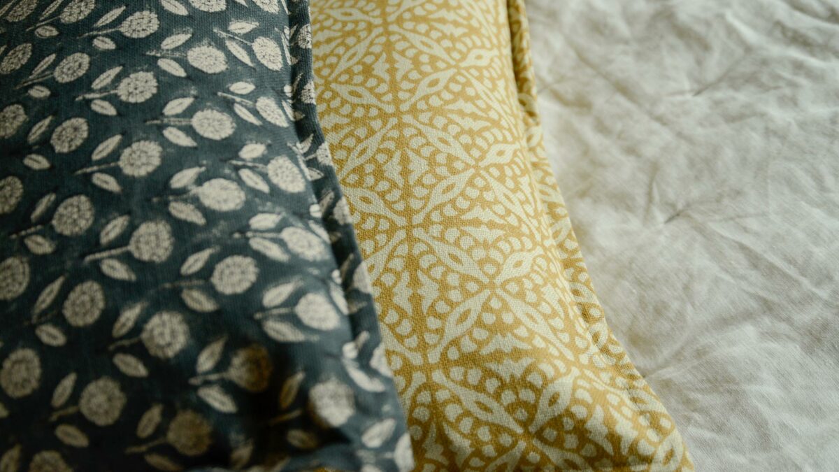 Waltons Boho Cushions Dark Blue Ochre Yellow Pattern Detail