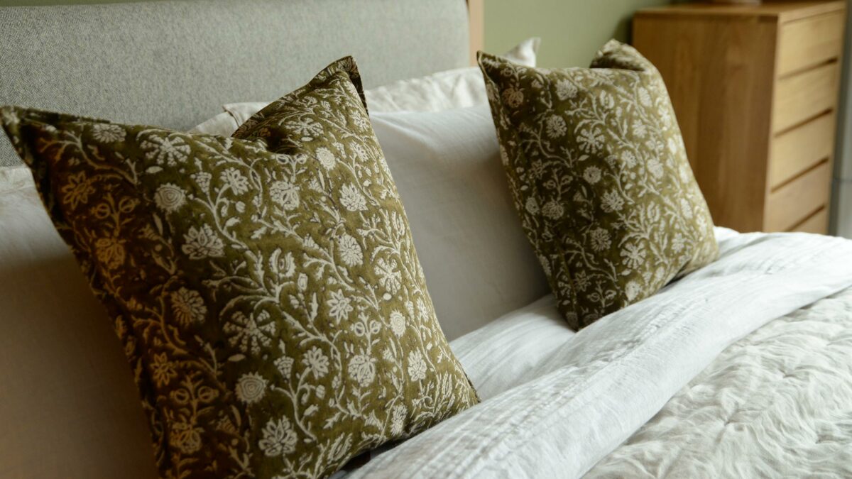 Waltons Boho Cushions Olive Green Pattern Detail