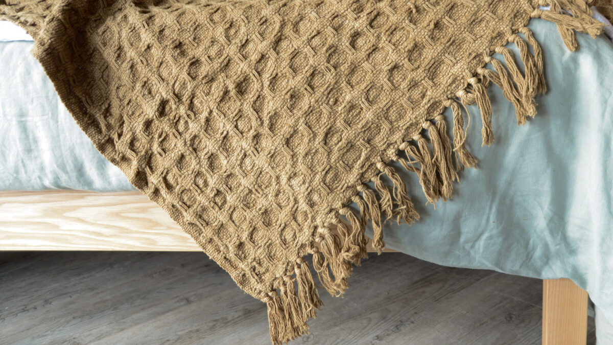 Waltons Textured Weave Throws Tan Tassel Detail