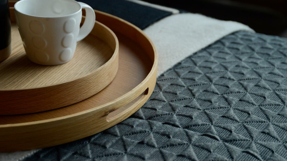 Wireworks oak trays sticked detail with mug