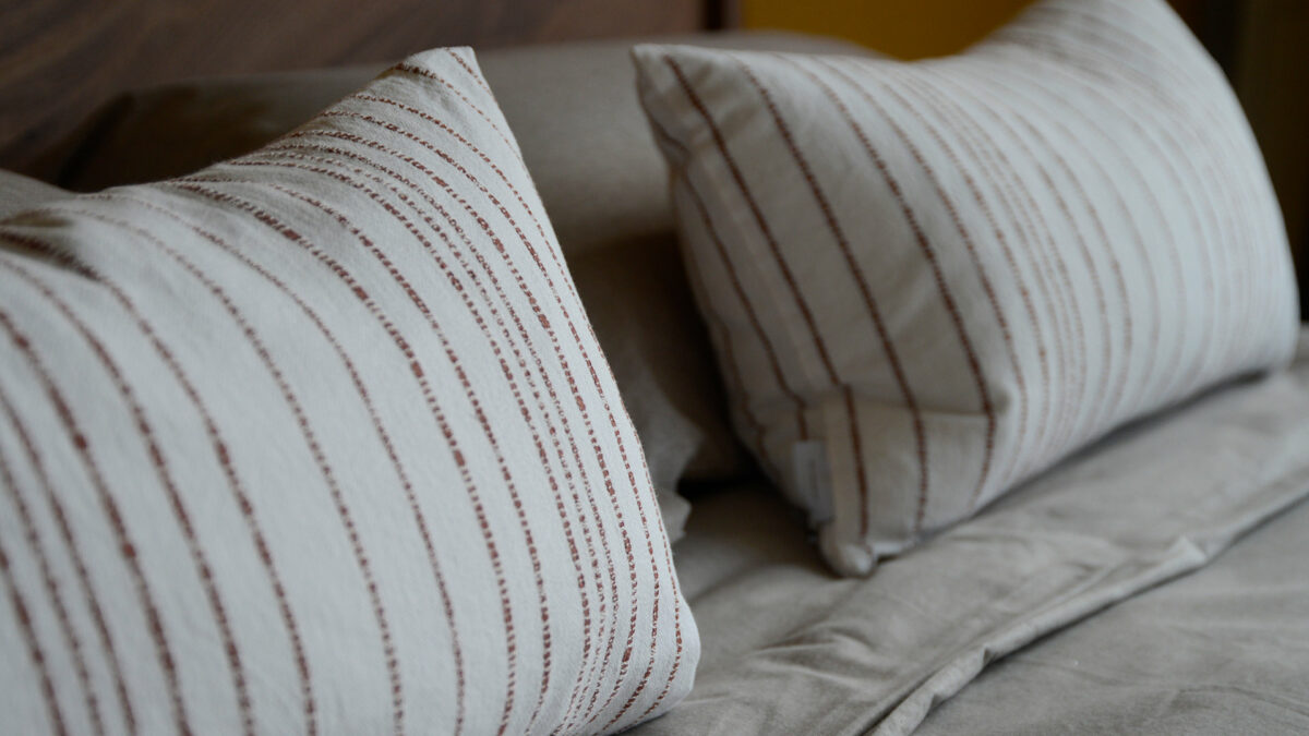 Woven Stripe Cushions - Terracotta and white