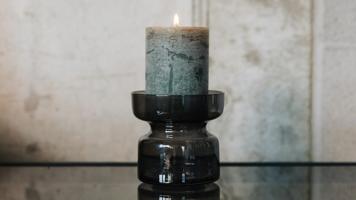 glass candle holder in grey