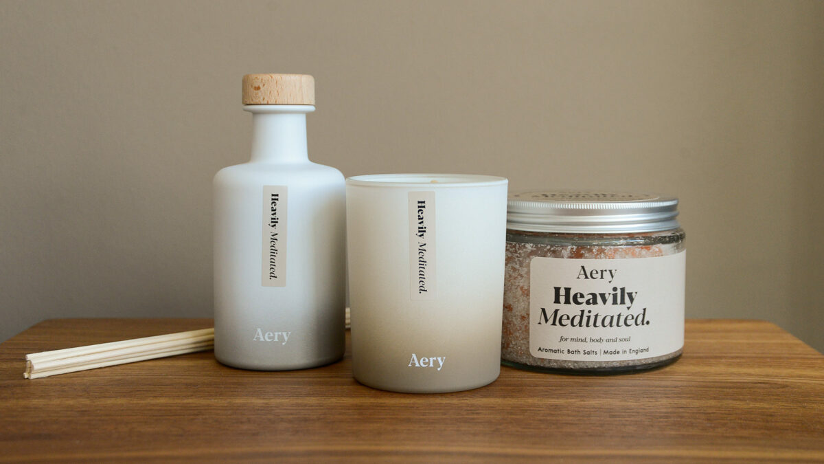 aery heavily meditated set diffuser candle bath salts