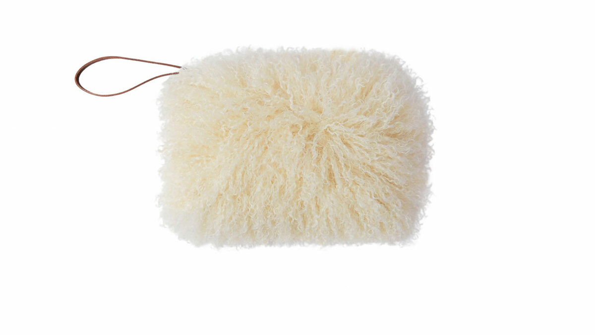 curly sheepskin effect faux fur clutch bag