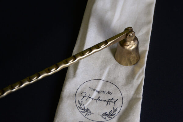 rustic brass candle snuffer with long handle and storage bag